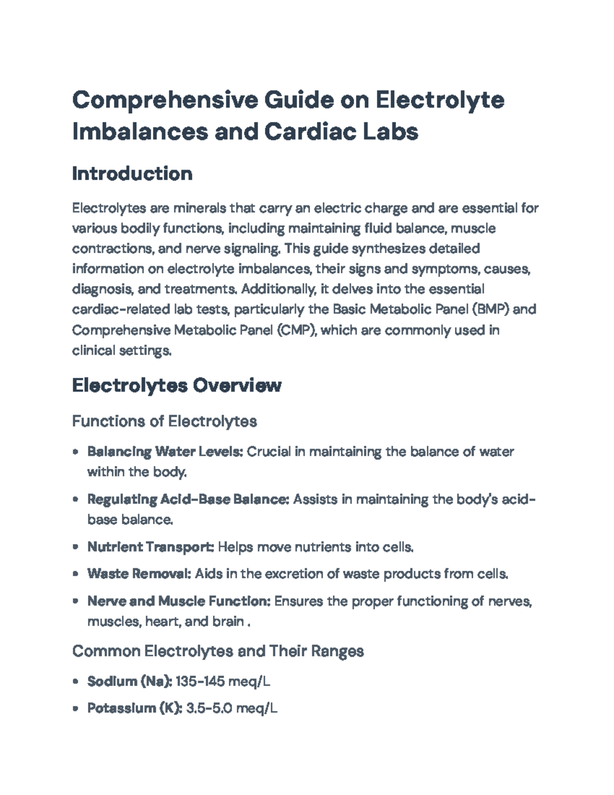 Comprehensive Guide on Electrolyte Imbalances & Cardiac Labs ...