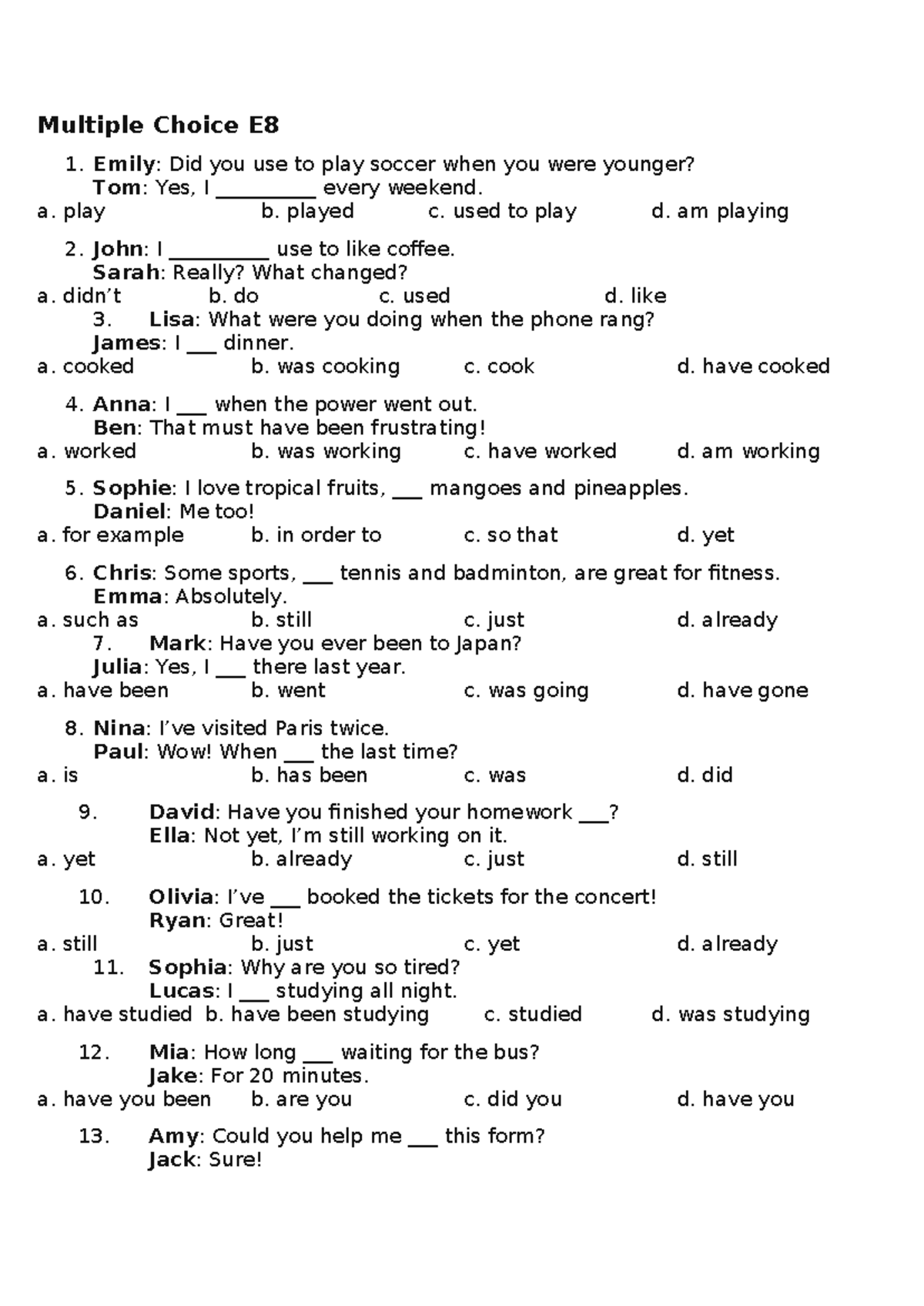 Multiple Choice Quiz E8: HKI English Practice Questions and Exercises ...
