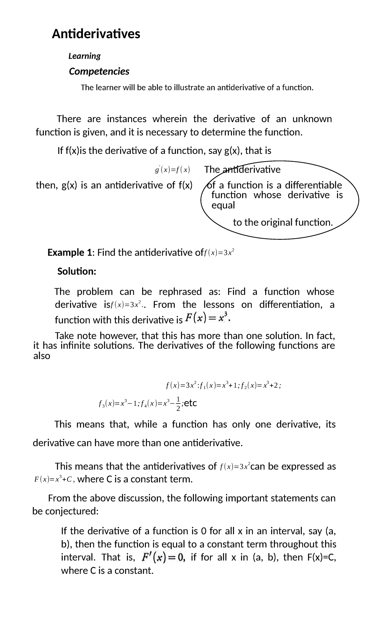 Antiderivative Concepts and Learning Competencies - Studocu