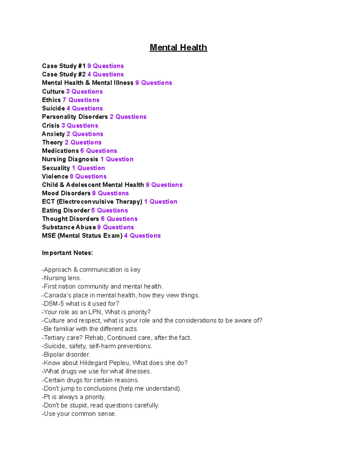Mental Health LPN Final Exam Case Study Guide - Studocu