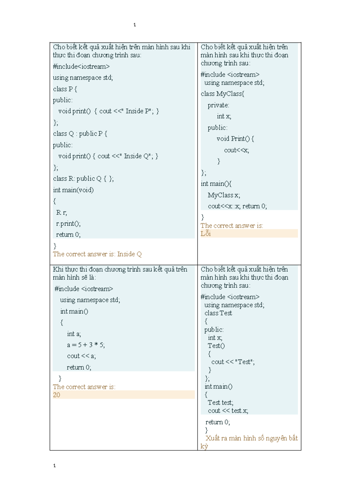 Lập trình Hướng Đối Tượng: Kết Quả Thực Thi Chương Trình C++ - Studocu