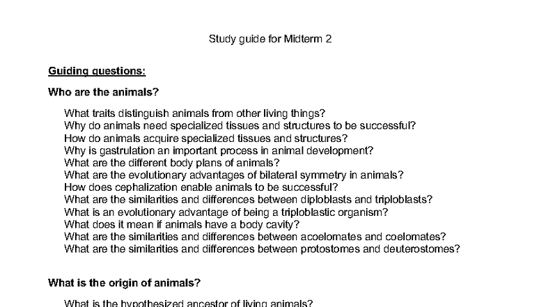 Biology 101: Study Guide for Midterm 2 - Key Concepts & Questions - Studocu