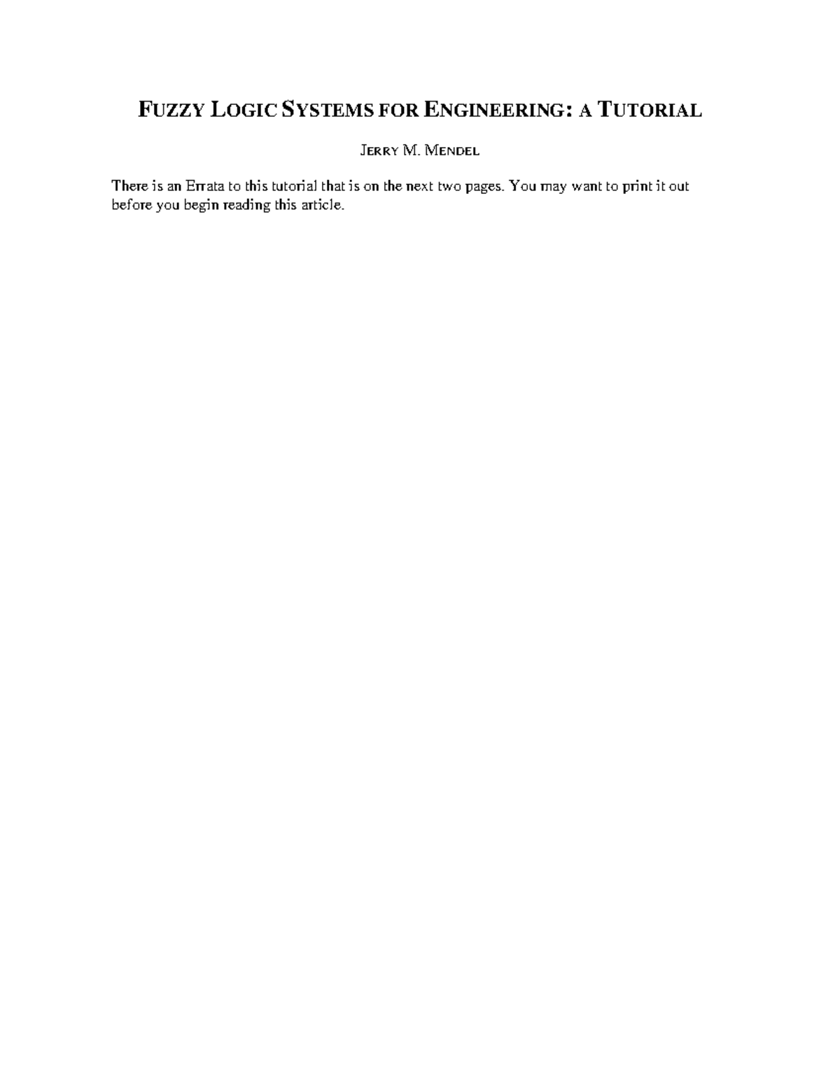 FLS 101: Errata for Fuzzy Logic Systems Engineering Tutorial - Studocu
