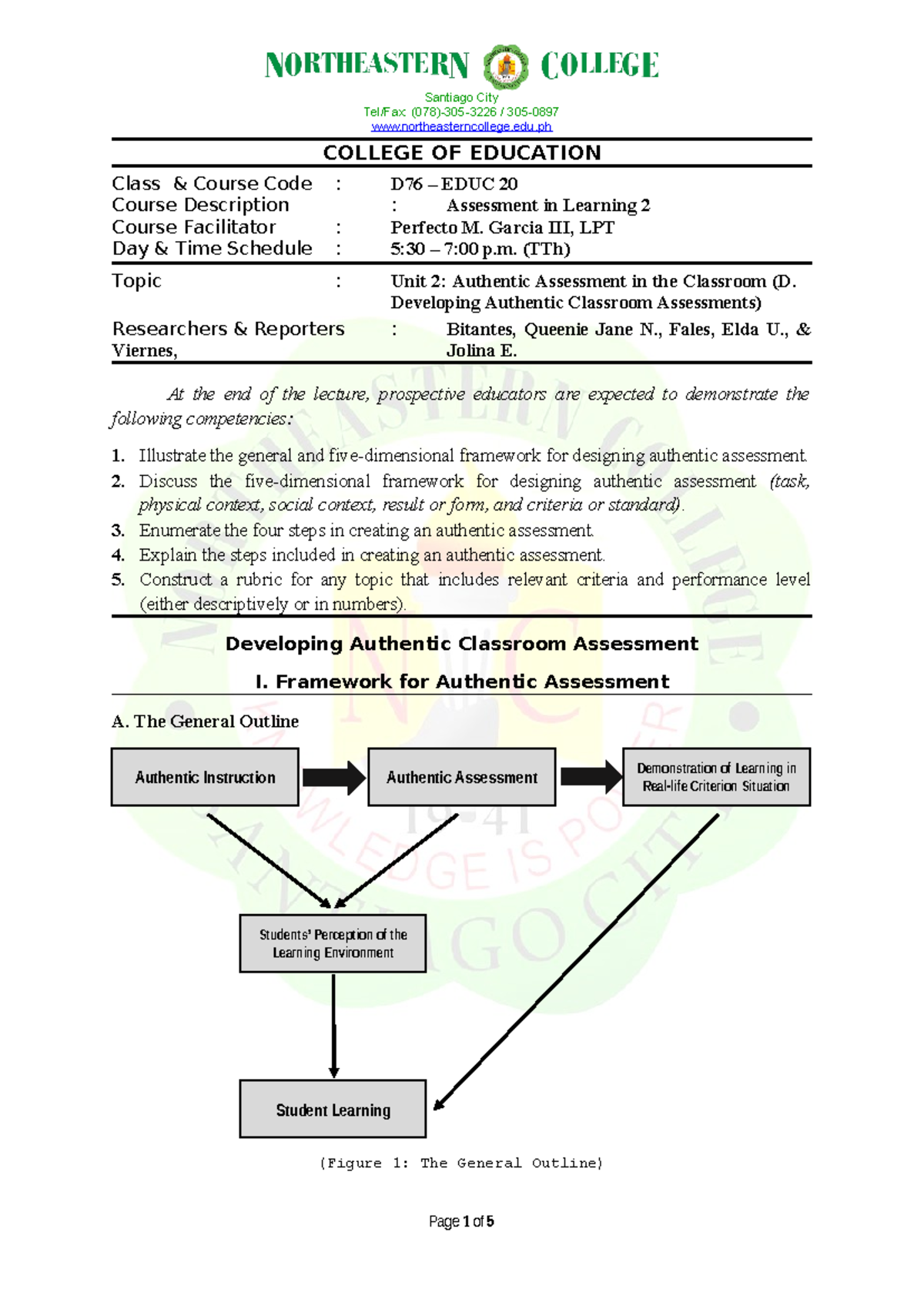 Unit 2: Authentic Assessment in Learning (D76 EDUC 20) Lecture Notes ...
