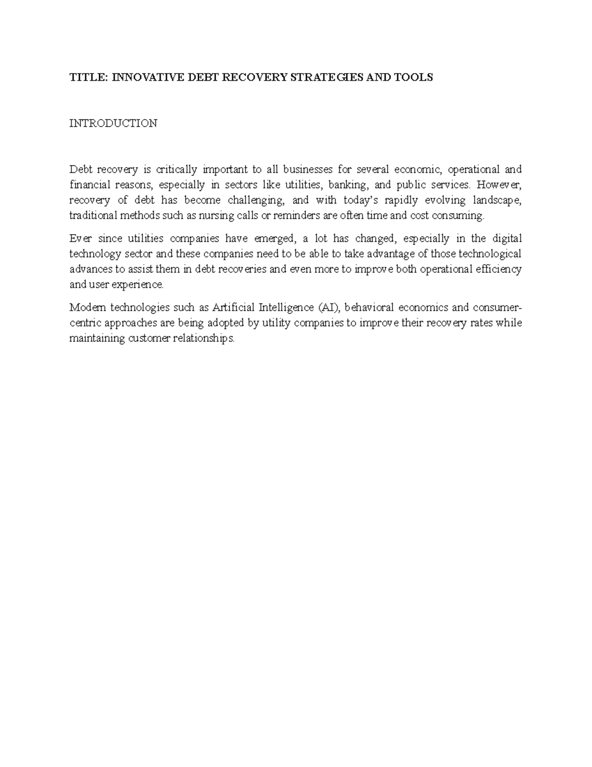 Innovative Debt Recovery Strategies and Tools: A Modern Approach - Studocu