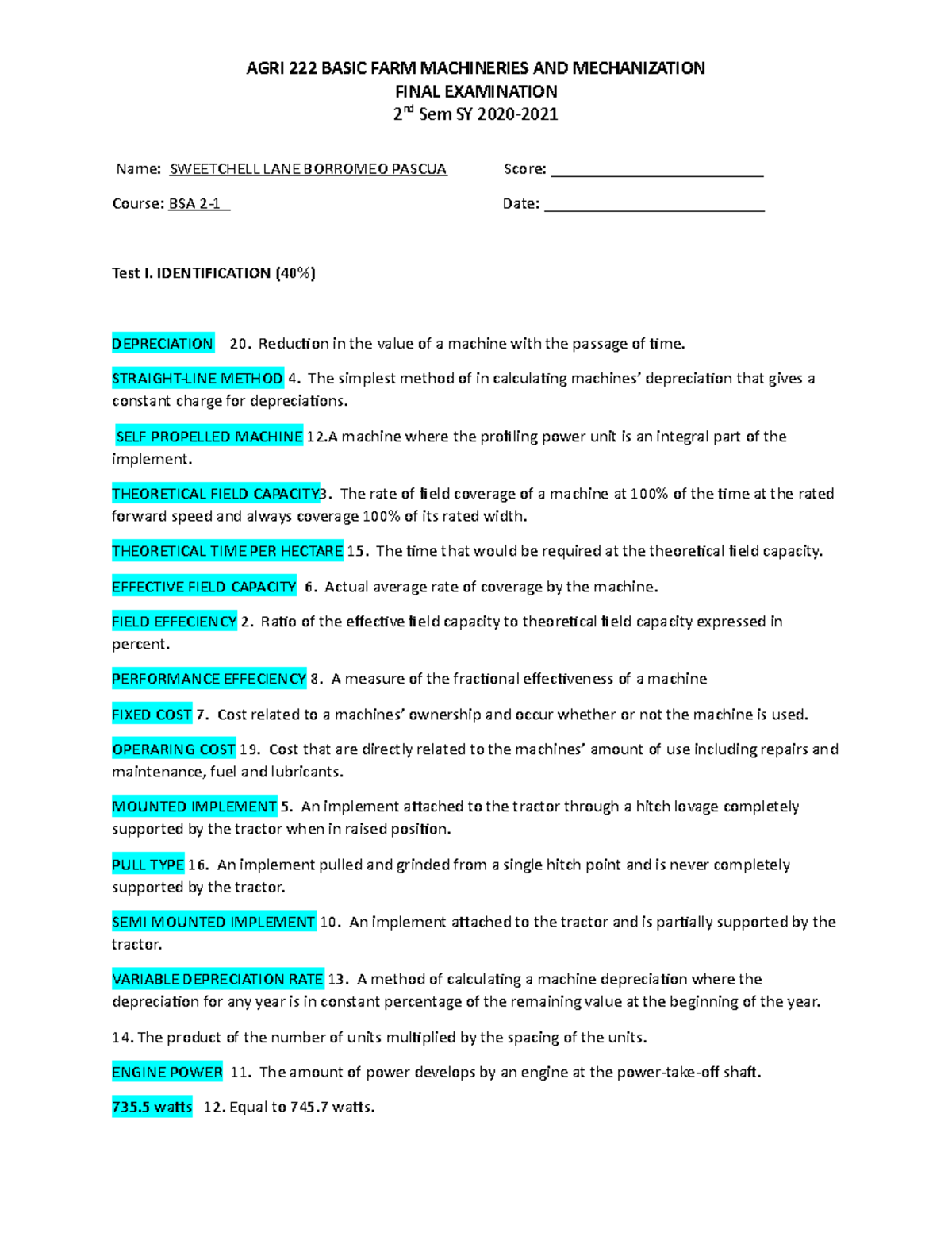 Agri 222 Final Exam Review Basic Farm Machineries Overview Studocu