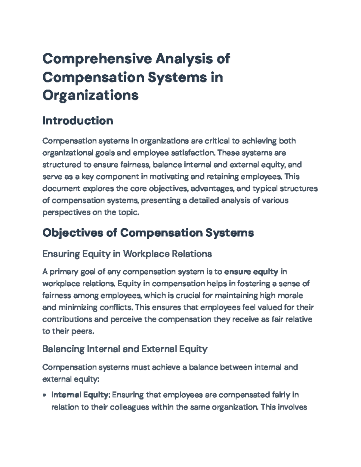 Comprehensive Analysis of Compensation Systems in Organizations ...
