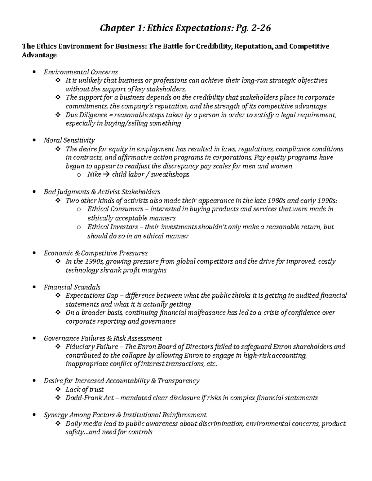 Ethics Expectations in Business: Chapter 1 Notes (Course Code) - Studocu