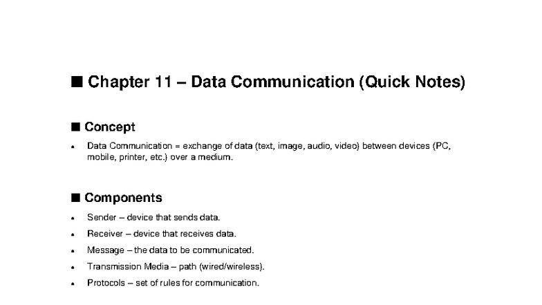 Chapter 11: Data Communication Quick Notes (CS101) - Studocu