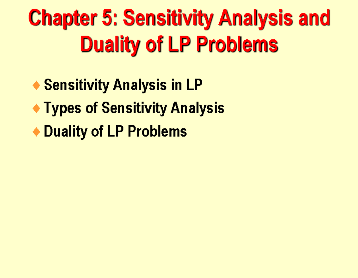 Chapter 5 - Sensitivity Analysis and Dual - Chapter 5: Sensitivity ...
