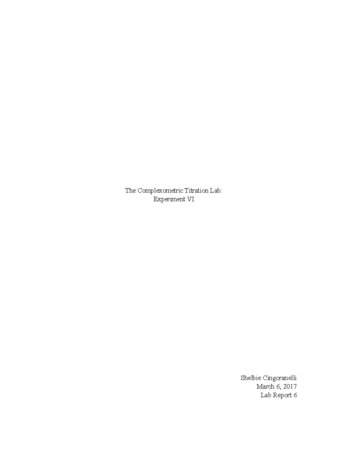 Complexometric Titration Lab Report - Chem 201 - Grade: A - Studocu