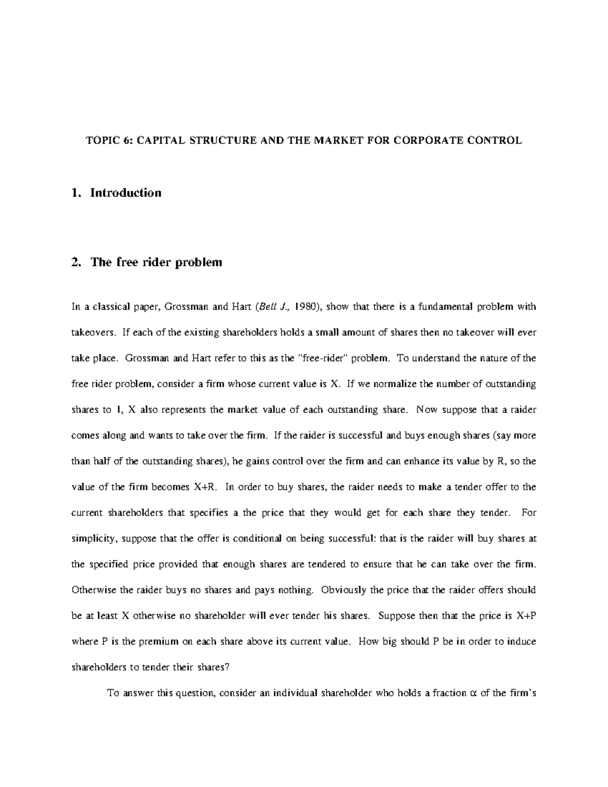 Free Rider Problem and Its Impact on Takeovers: A Economic Analysis ...