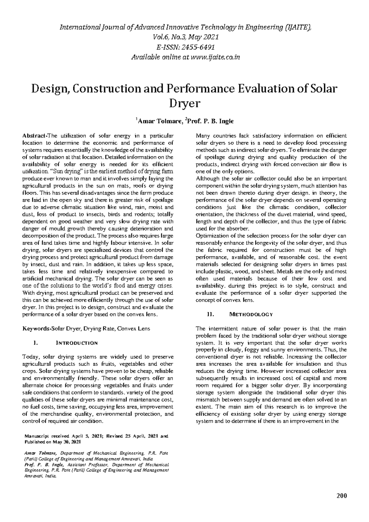 Design & Performance Evaluation of Solar Dryer (ME-2021) - Studocu