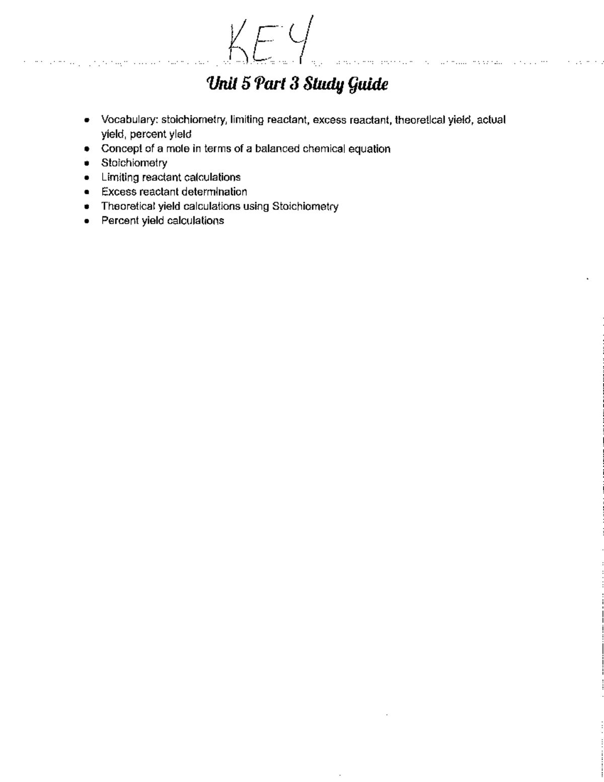 Unit 5 Part 3 Study Guide Answers: Stoichiometry & Limiting Reactants ...