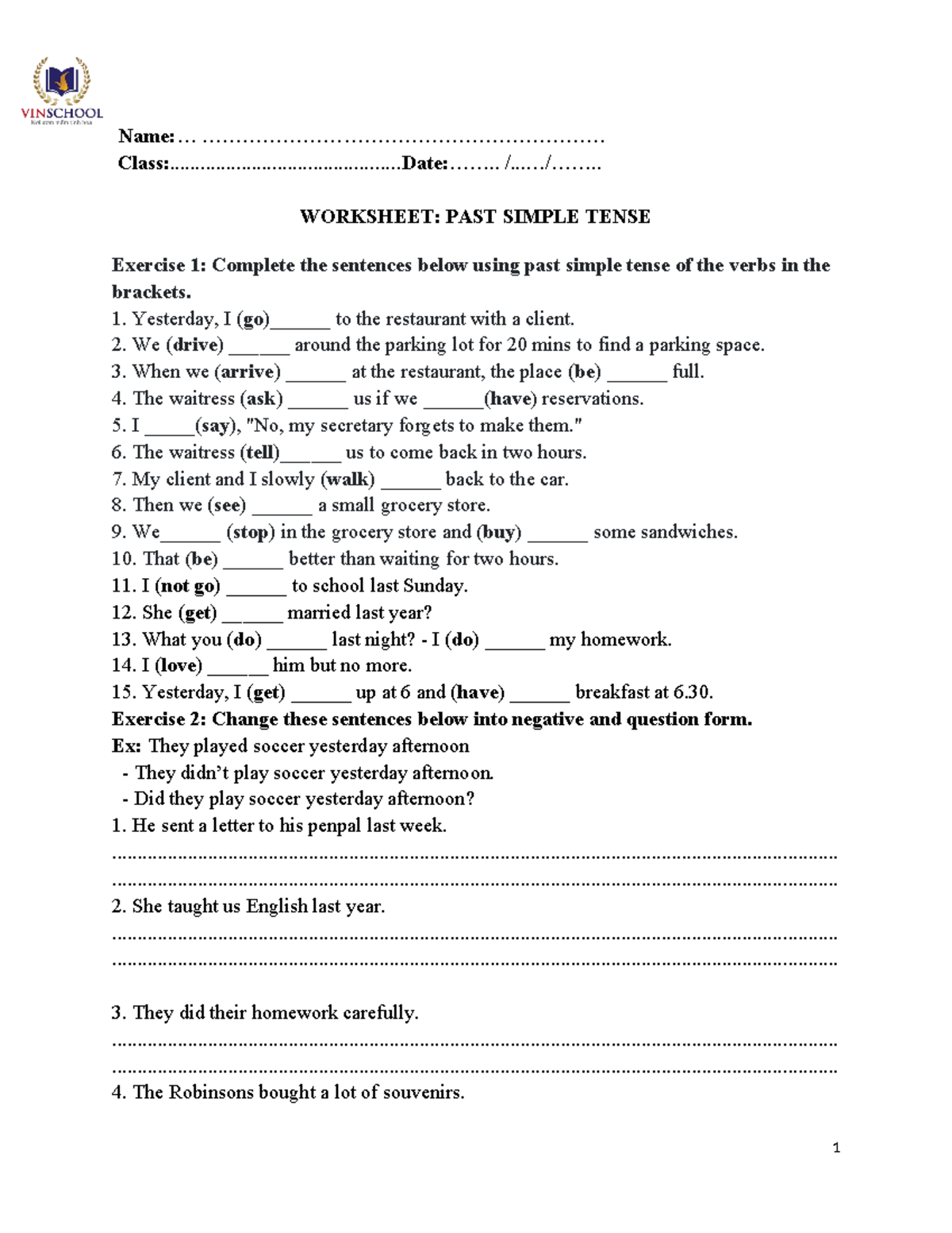 Past Simple Tense Worksheet - Grammar Practice for ESL Students - Studocu