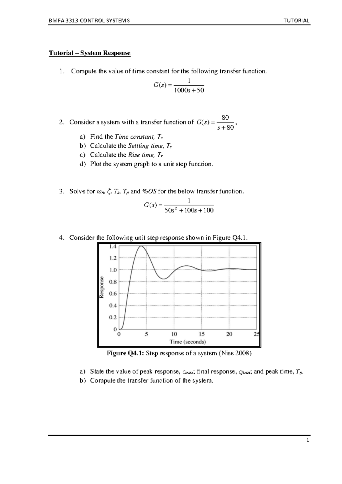 Tutorial 5: Analyzing System Response and Time Constants - Studocu