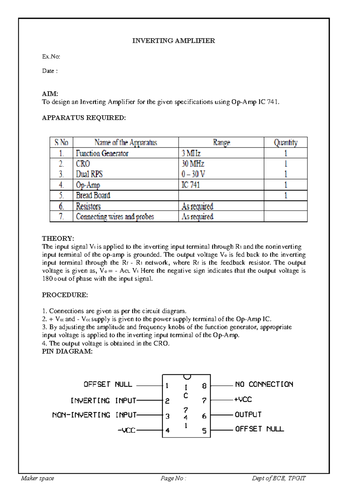 Inverting Amplifier Design Lab Manual - ECE 741 - Studocu