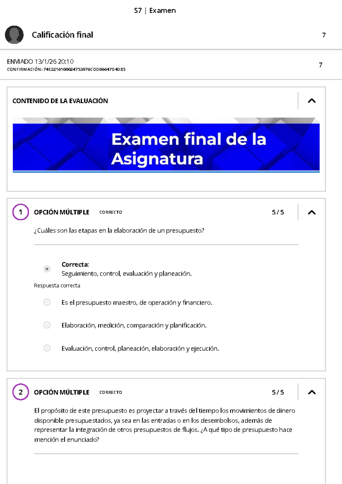 Examen Final S7: Evaluación de Presupuestos y Costos - Studocu