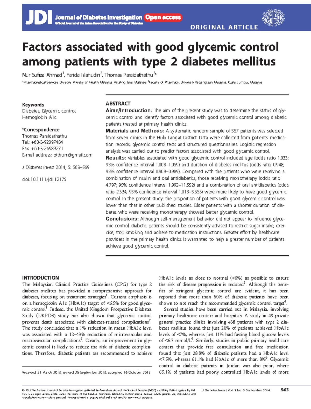 Factors Influencing Glycemic Control in Type 2 Diabetes Patients (DM ...