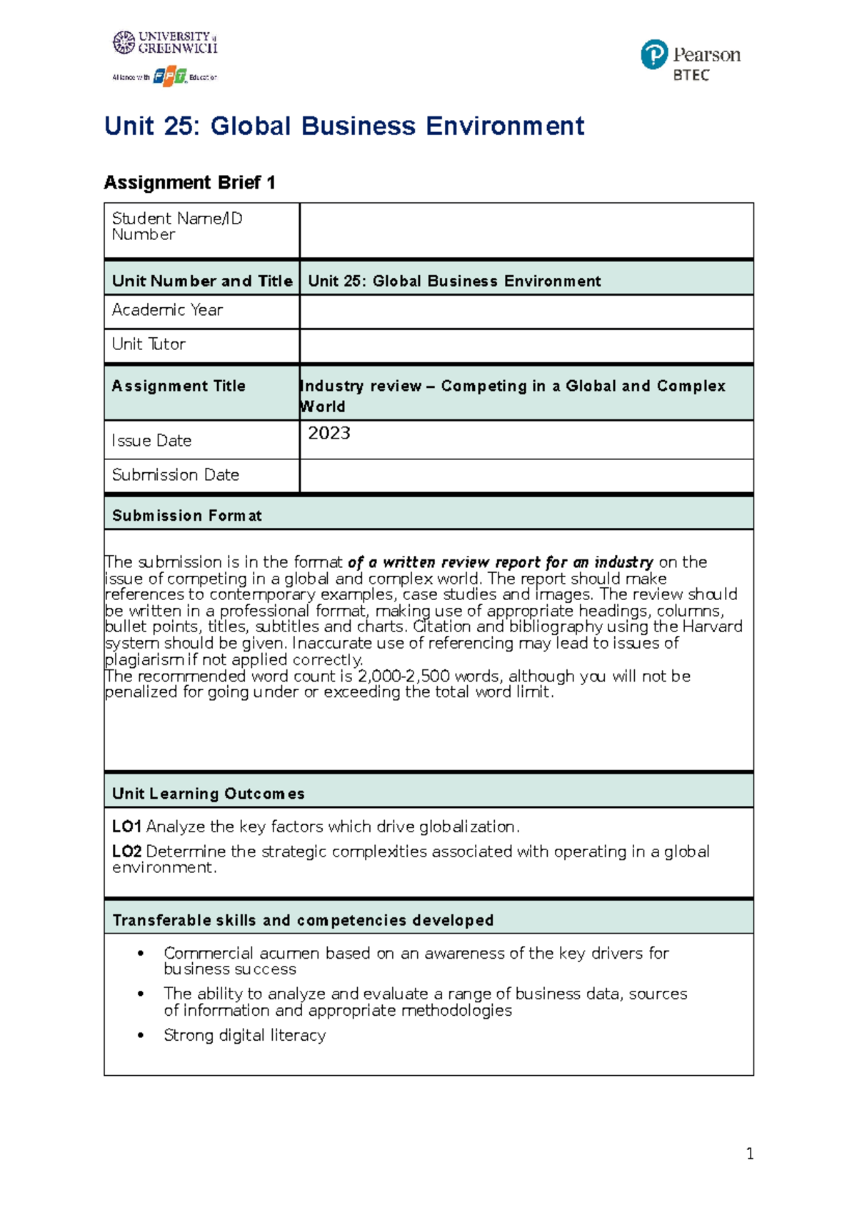 Unit 25: Industry Review - Competing in a Global Business World - Studocu