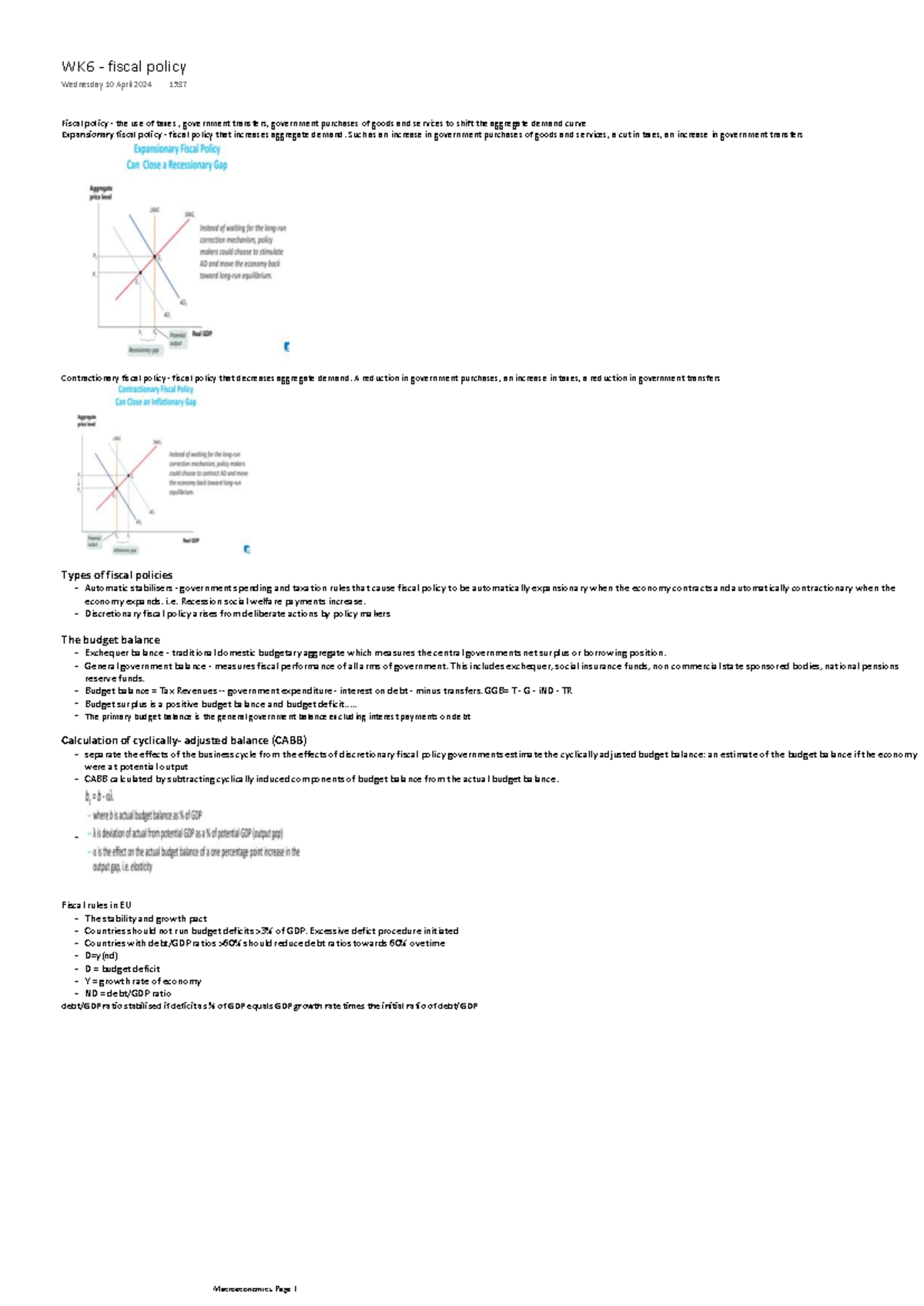 WK6 fiscal policy overview and key concepts in macroeconomics - Studocu