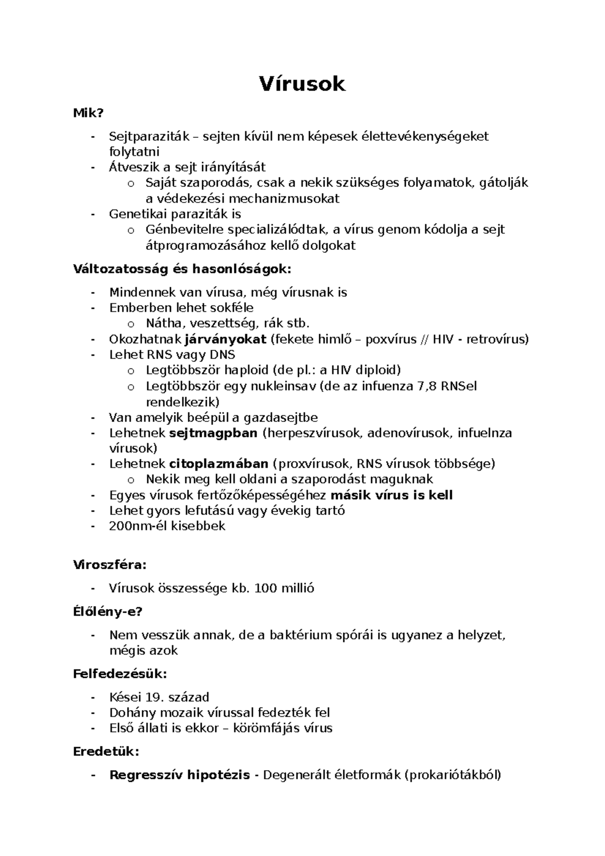 Vírusok: Jegyzet a vírusok biológiájáról és rendszertanáról - Studocu