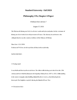 Philosophy 176 Chapter 4 Report - Stanford University - Fall 2023 ...
