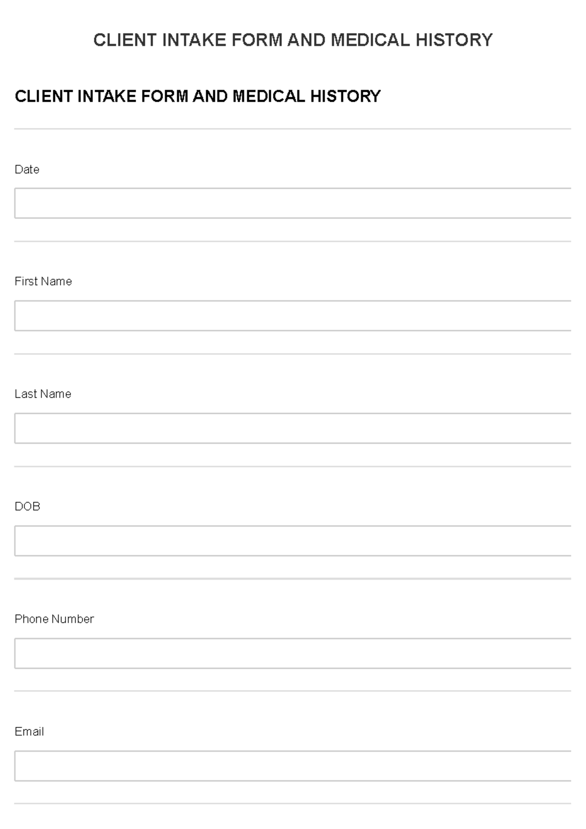 CLIENT INTAKE FORM & MEDICAL HISTORY TEMPLATE - Studocu