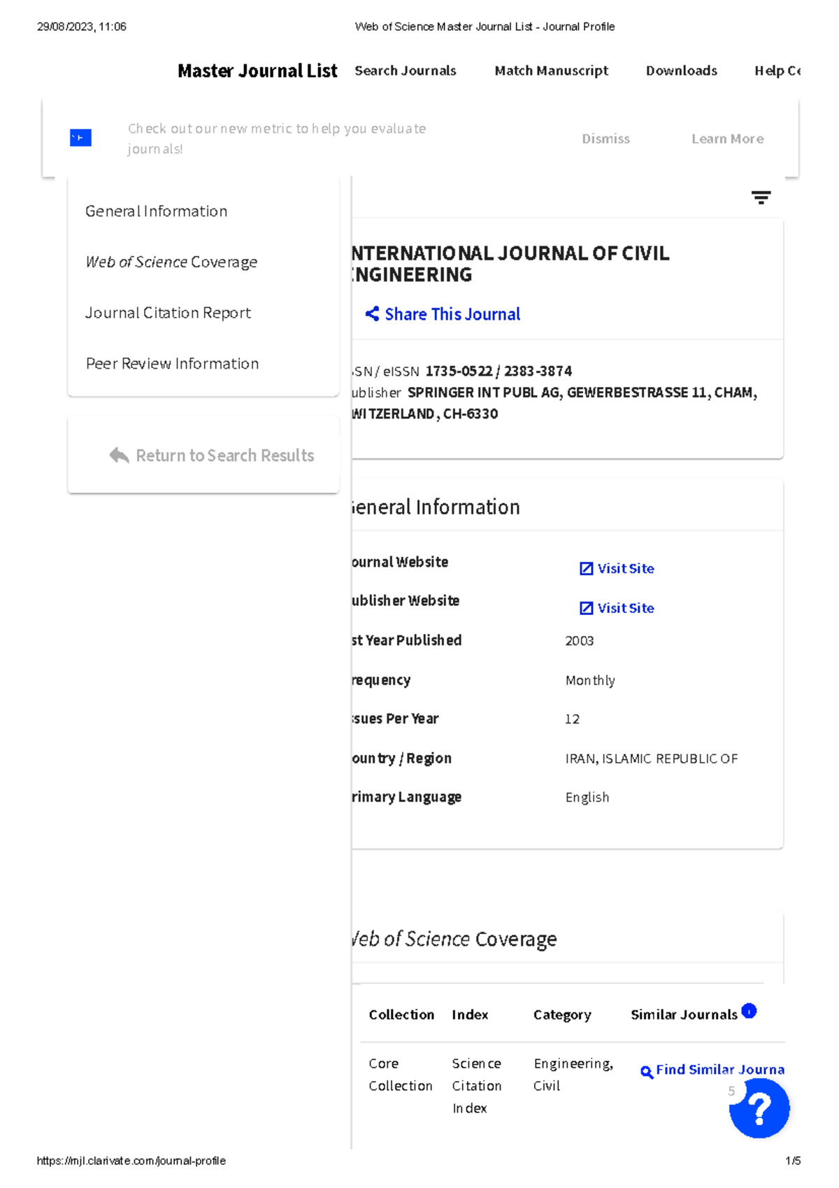 Web of Science Journal Profile: International Journal of Civil ...