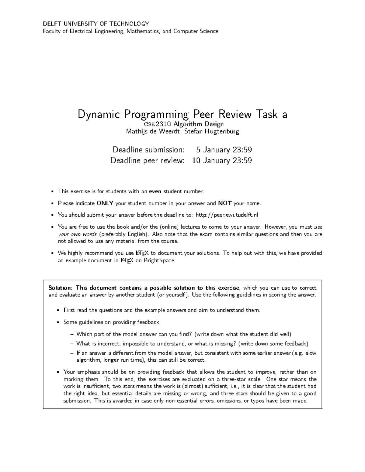 CSE2310 Dynamic Programming Even Q&A Solutions and Feedback Guide ...