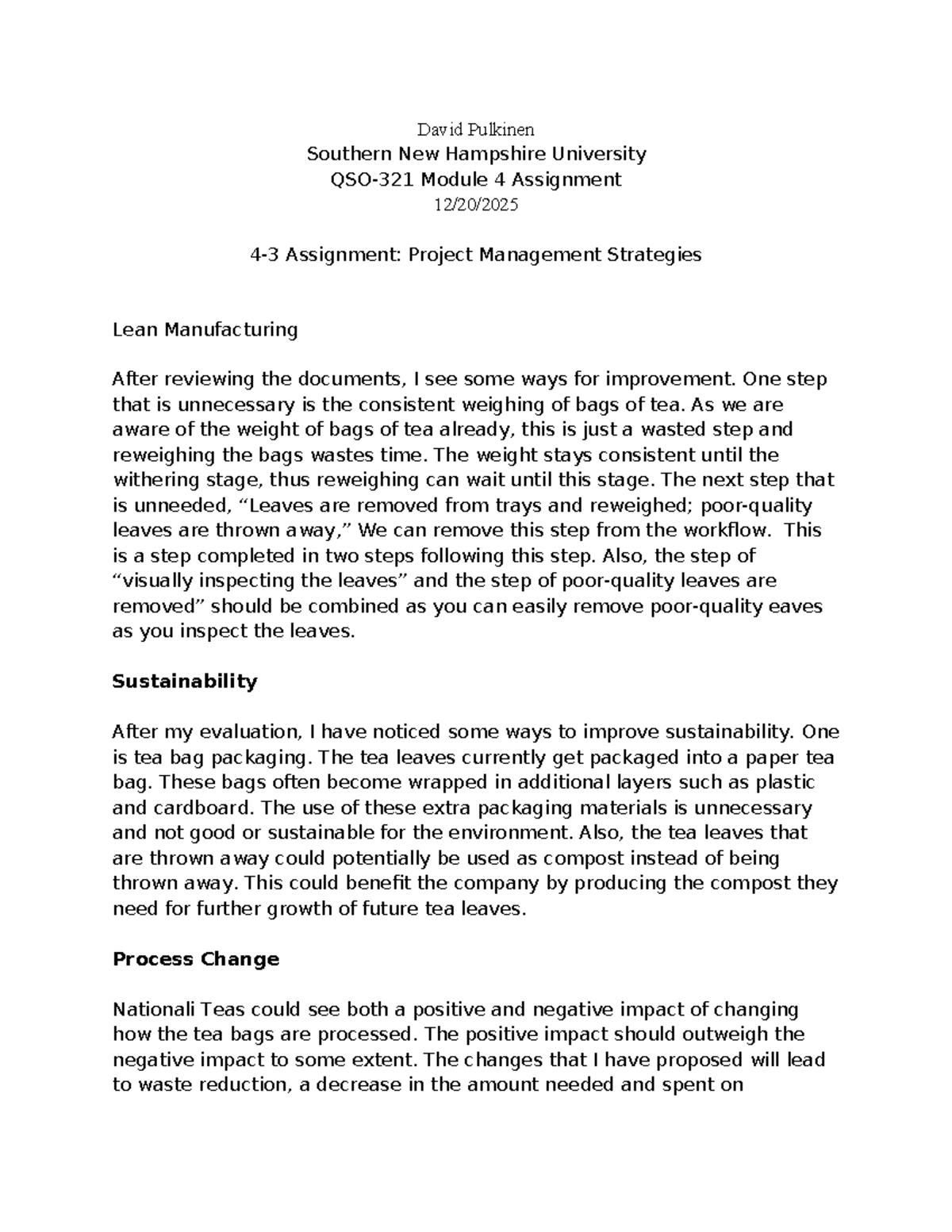 SNHU Module 4 Assignment: Improving Project Management in Lean ...