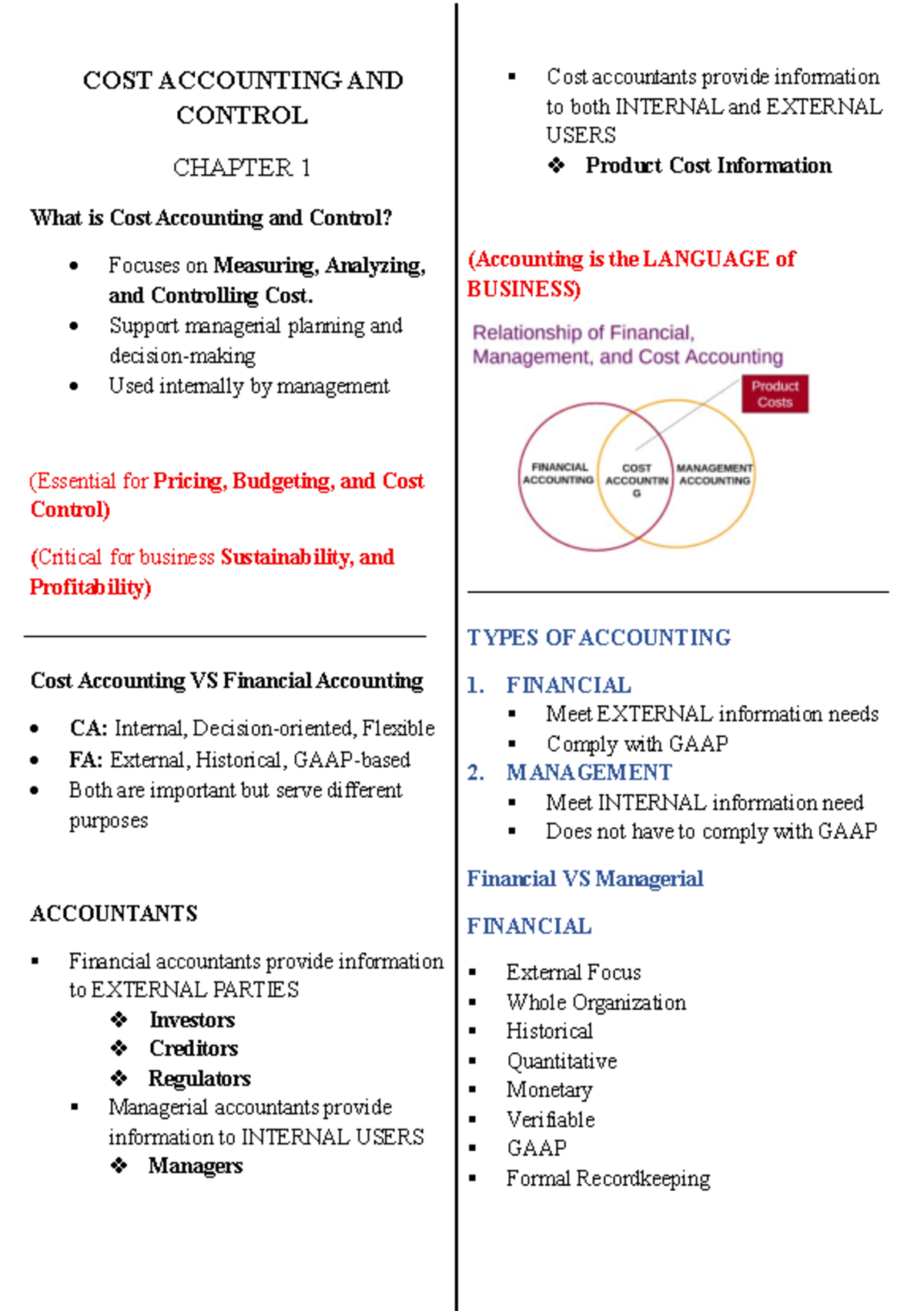 COST ACC 101: Chapter 1 & 2 - Cost Accounting Notes - Studocu