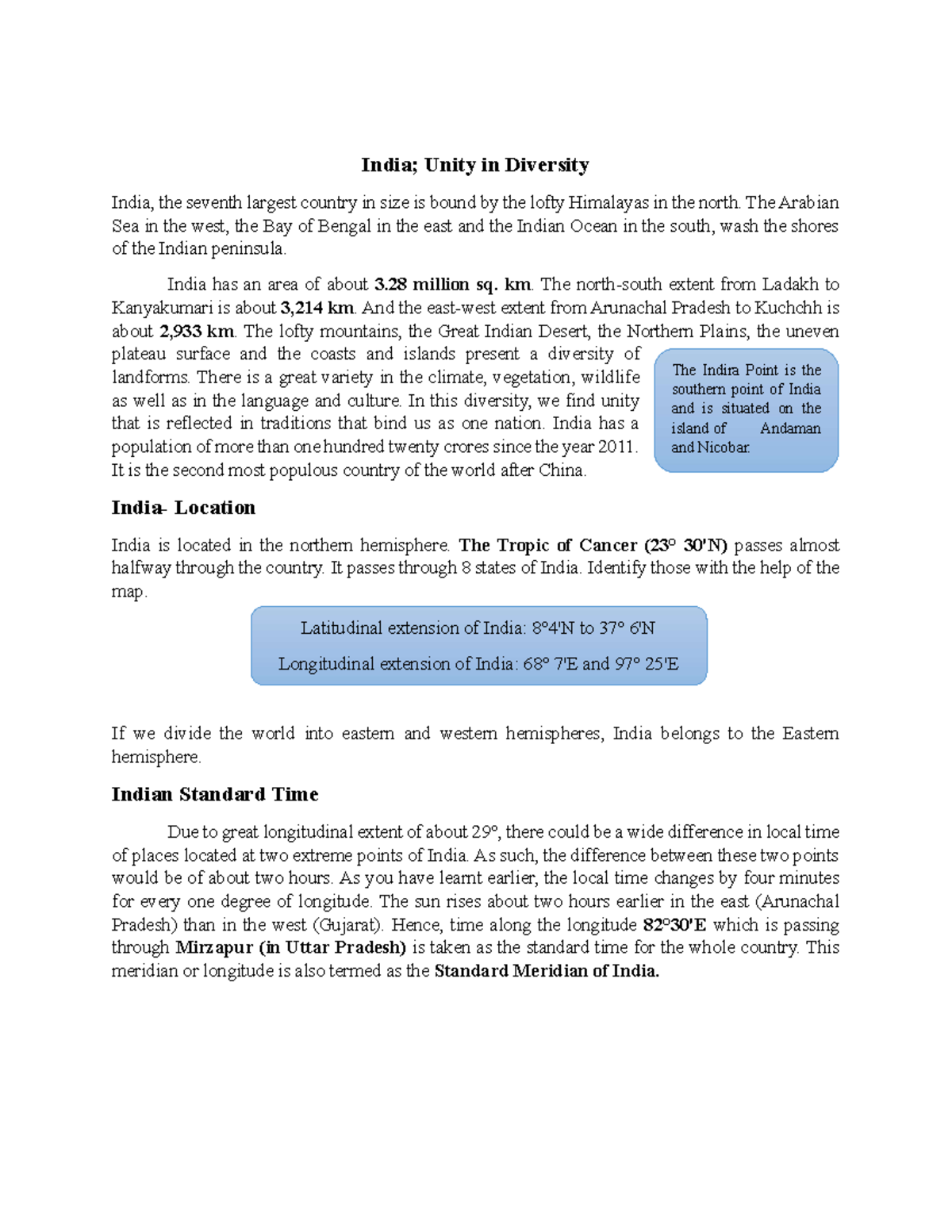 Social Science Geography CH-1: Unity in Diversity of India - Studocu