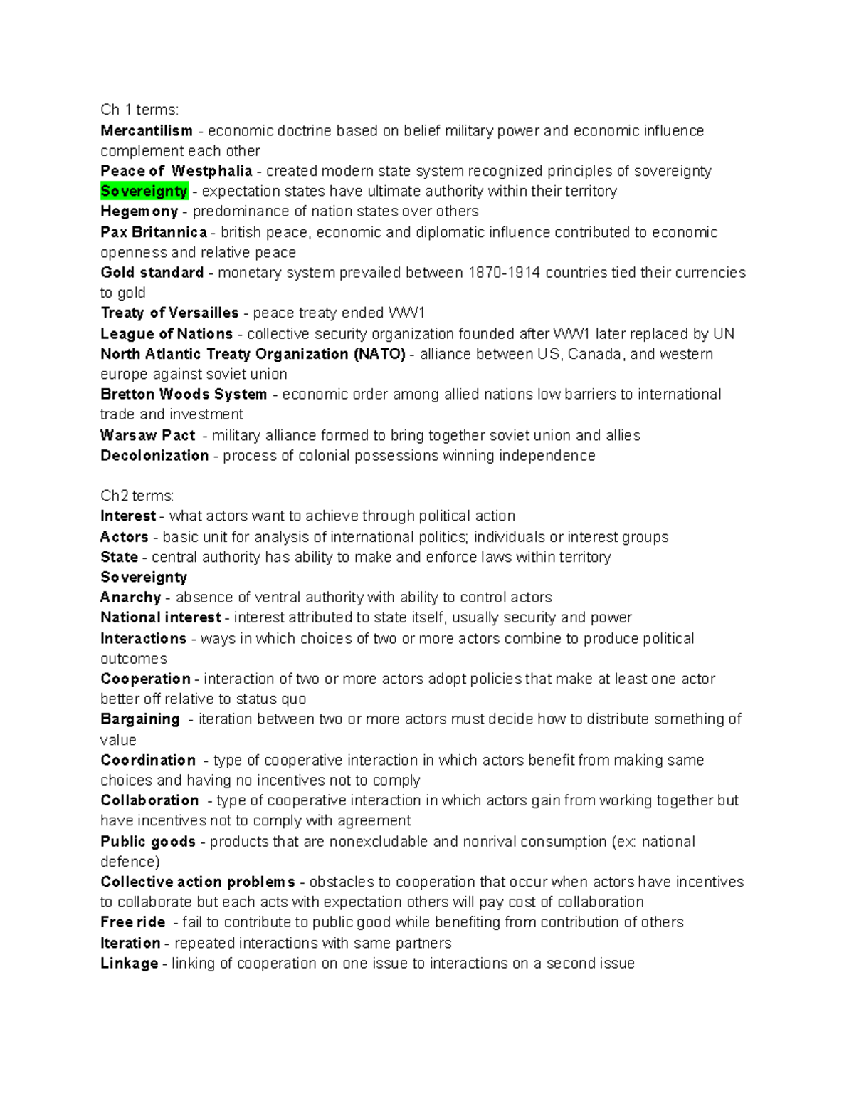 International Relations (IR) Midterm: Key Terms and Concepts Overview ...