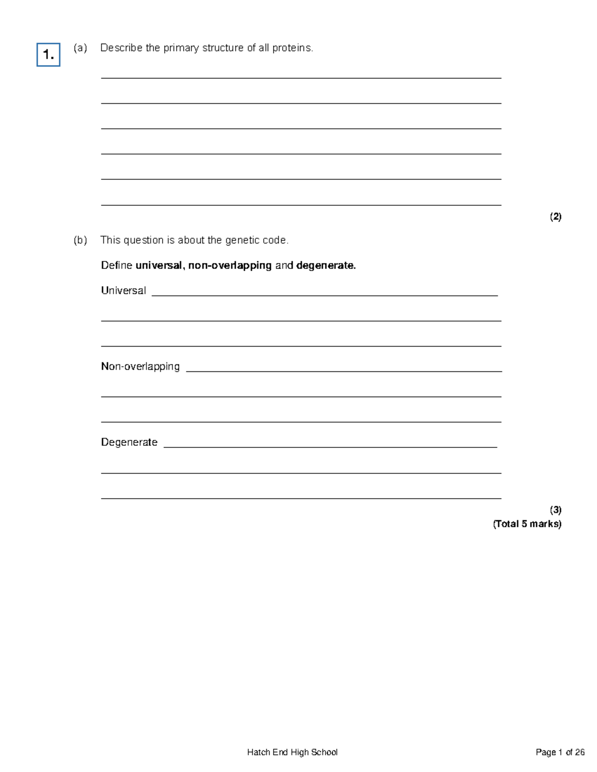 AQA CH8 Protein Synthesis & Genetic Code Revision Questions - Studocu