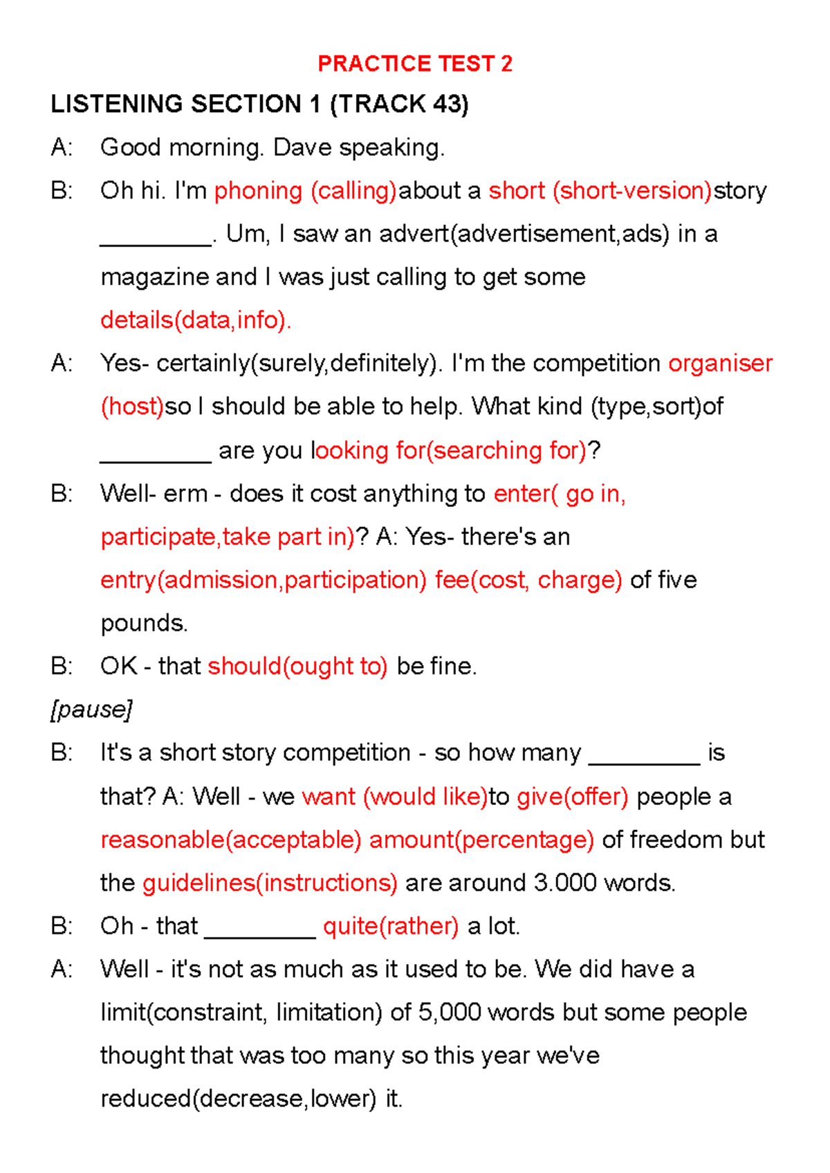 Practice Test 2 - Listening Section Notes (Student) - Studocu