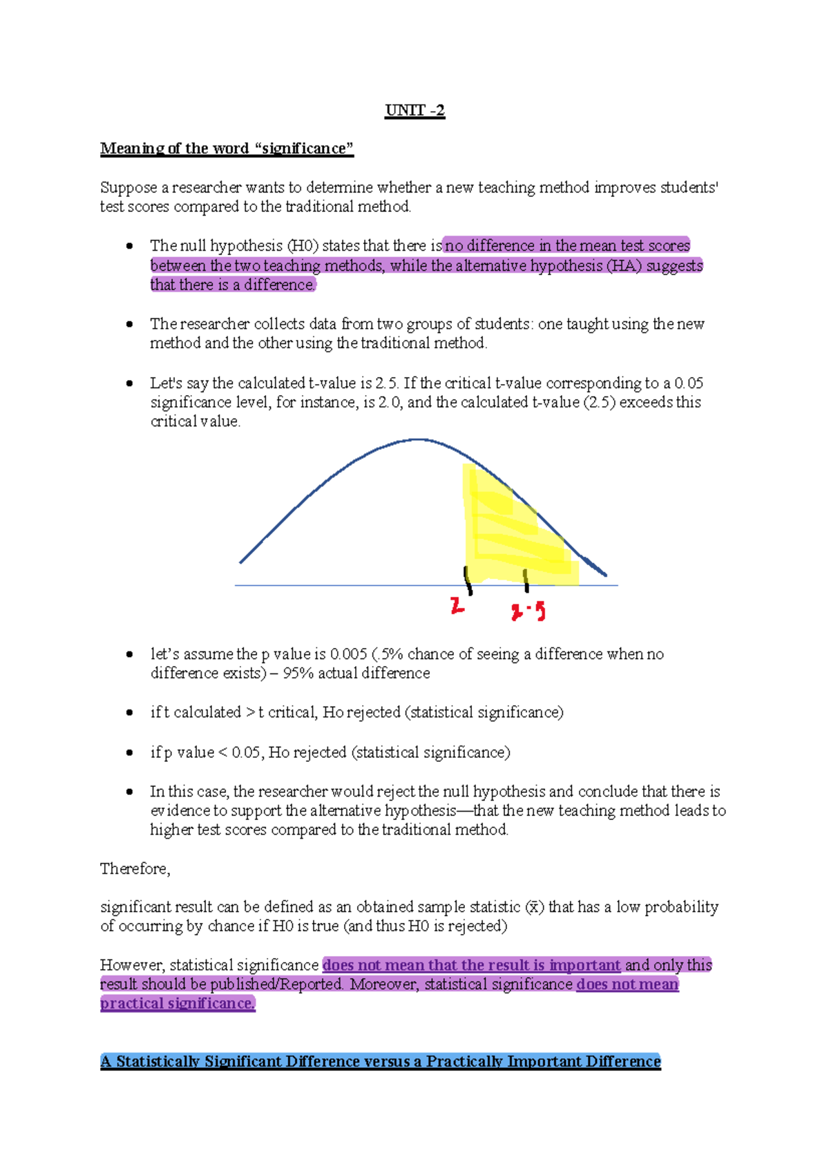 UNIT 2: Statistical Significance, Effect Size, and Power Analysis - Studocu