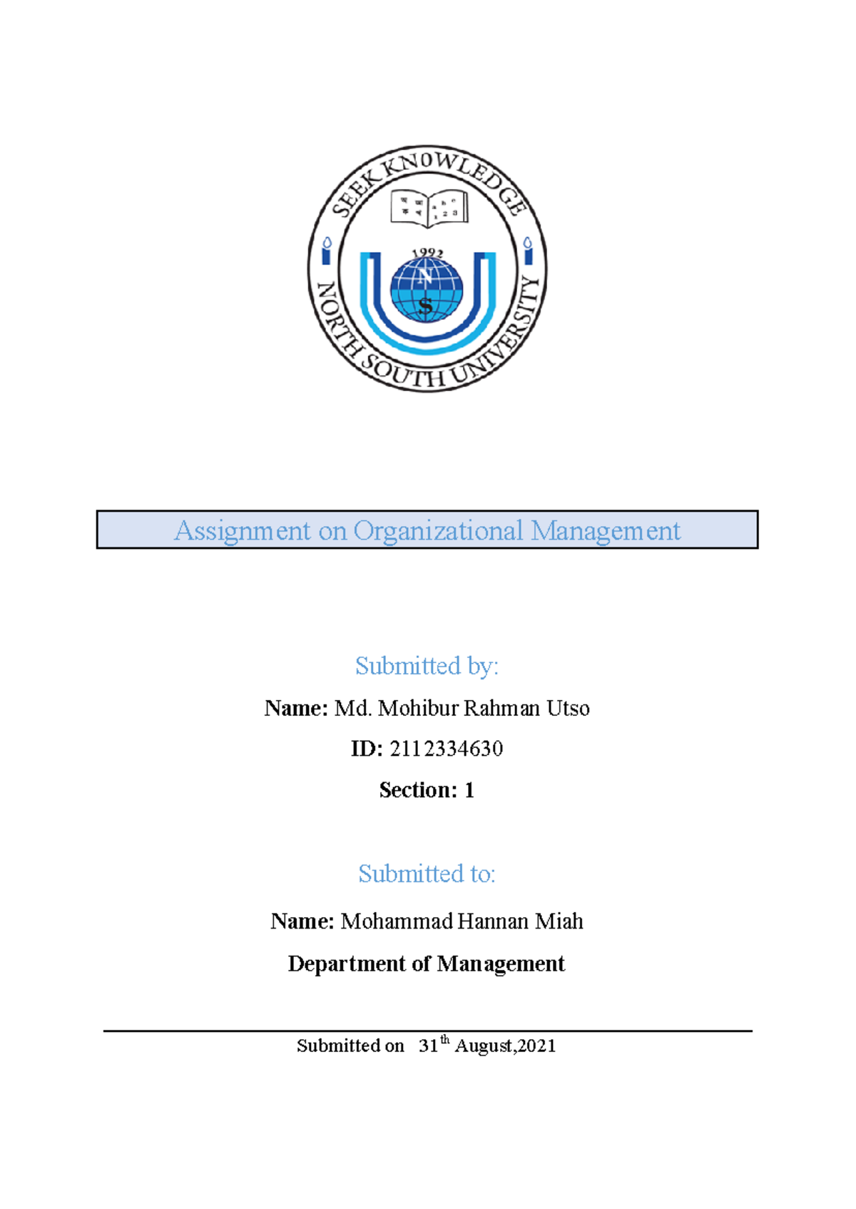 Management Assignment - Assignment on Organizational Management ...