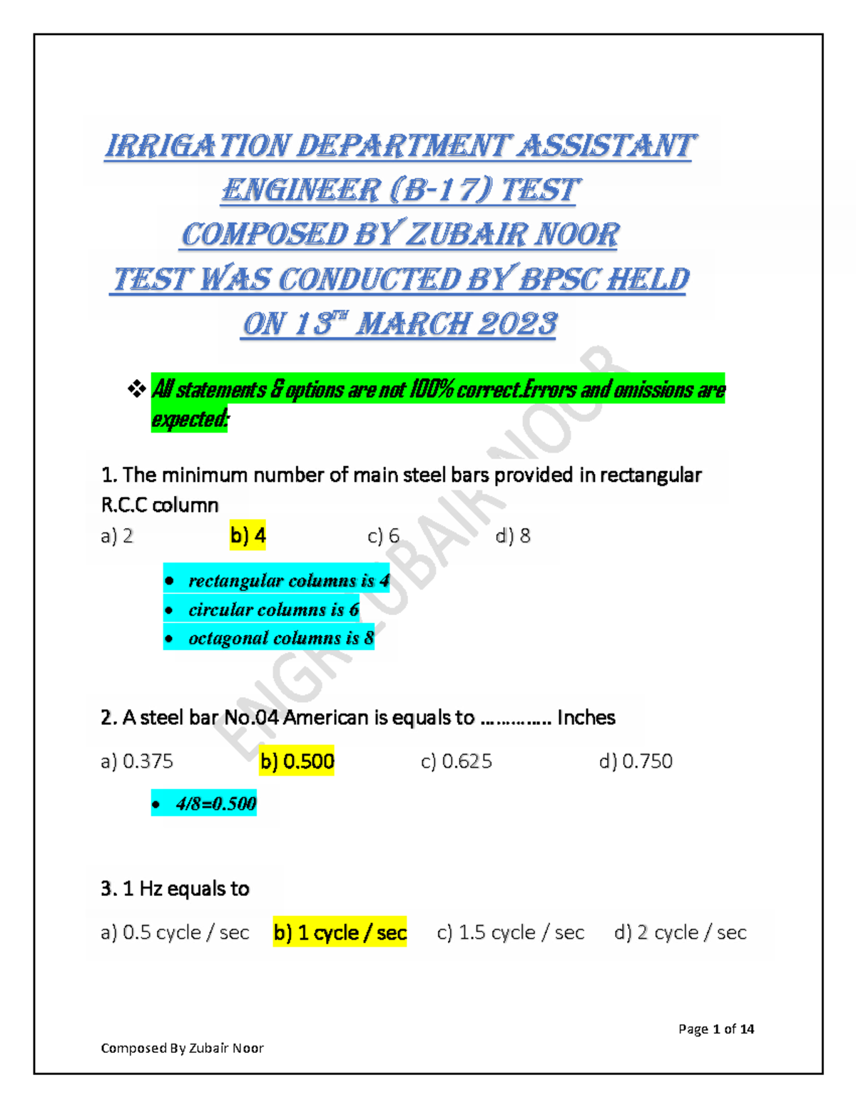 BPSC Irrigation Department Assistant Engineer Test - 13 March 2023 ...