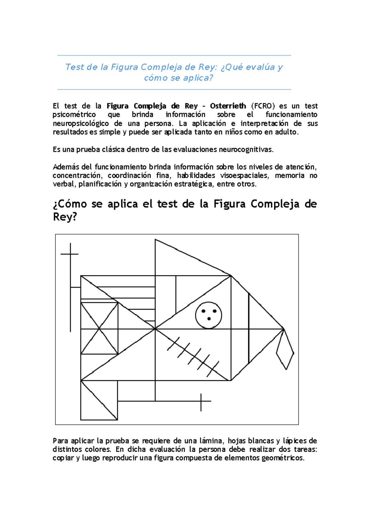 Test de la Figura Compleja de Rey: Evaluación y Aplicación - Studocu