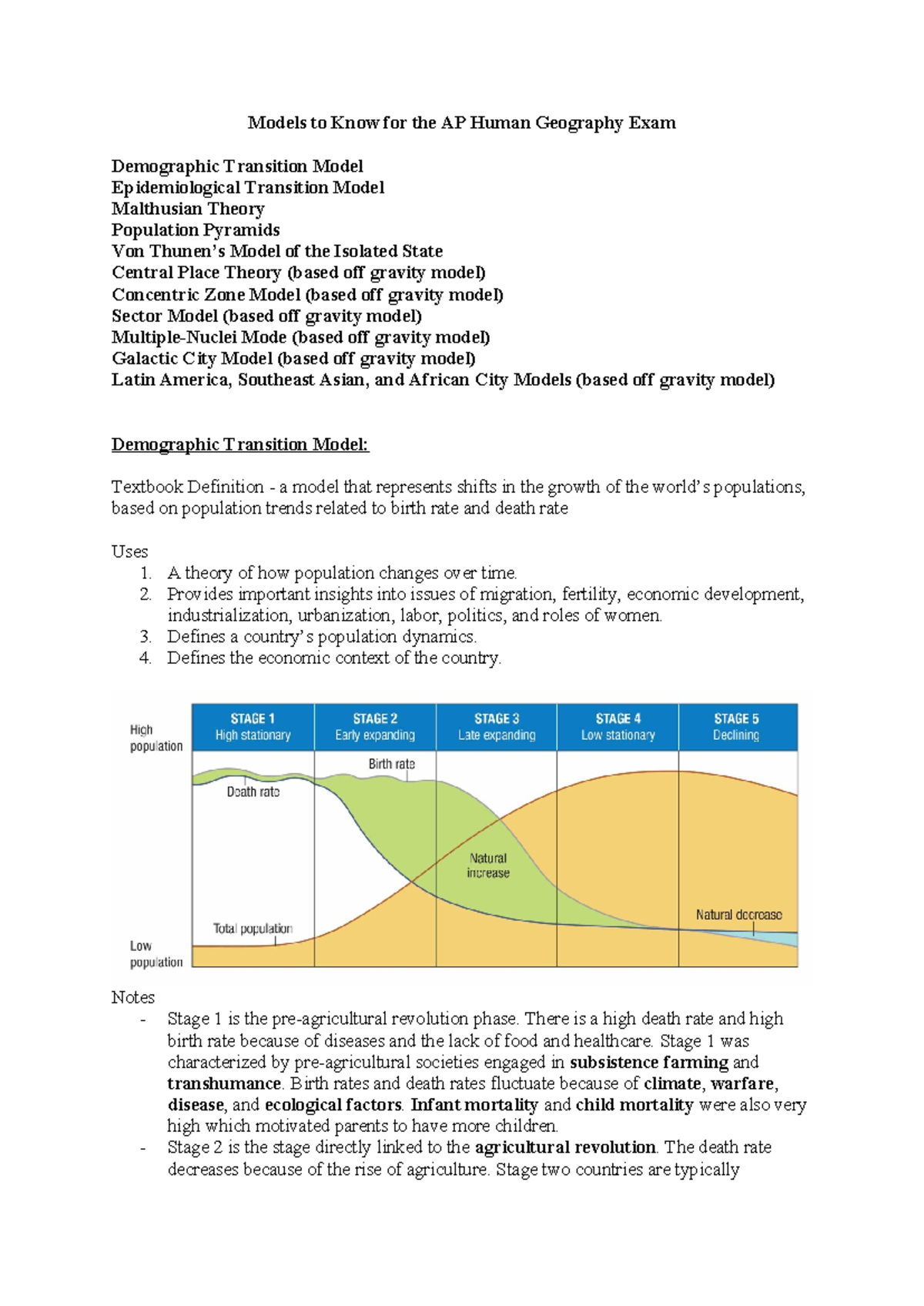 AP Human Geography Exam: Key Models and Theories Overview - Studocu, image size:1200x1696