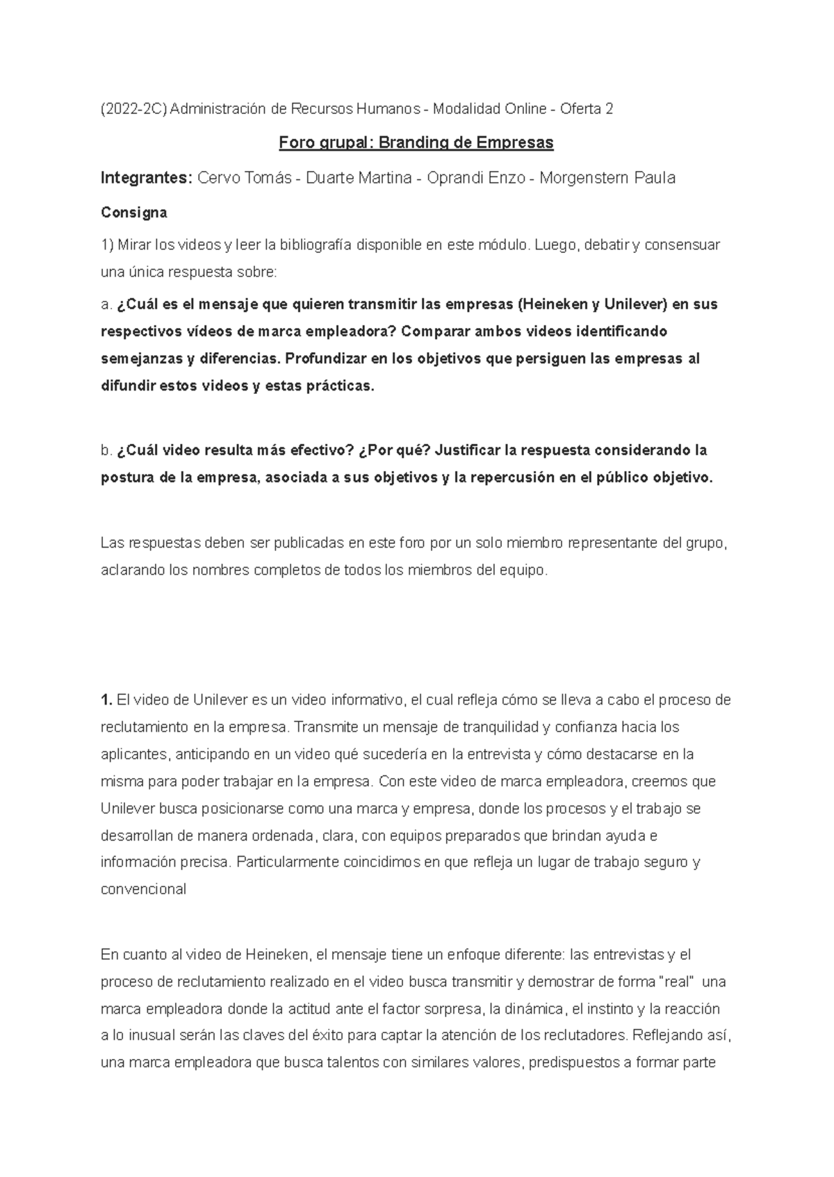 Foro grupal sobre Branding de Empresas (2022-2C) de RRHH - Studocu