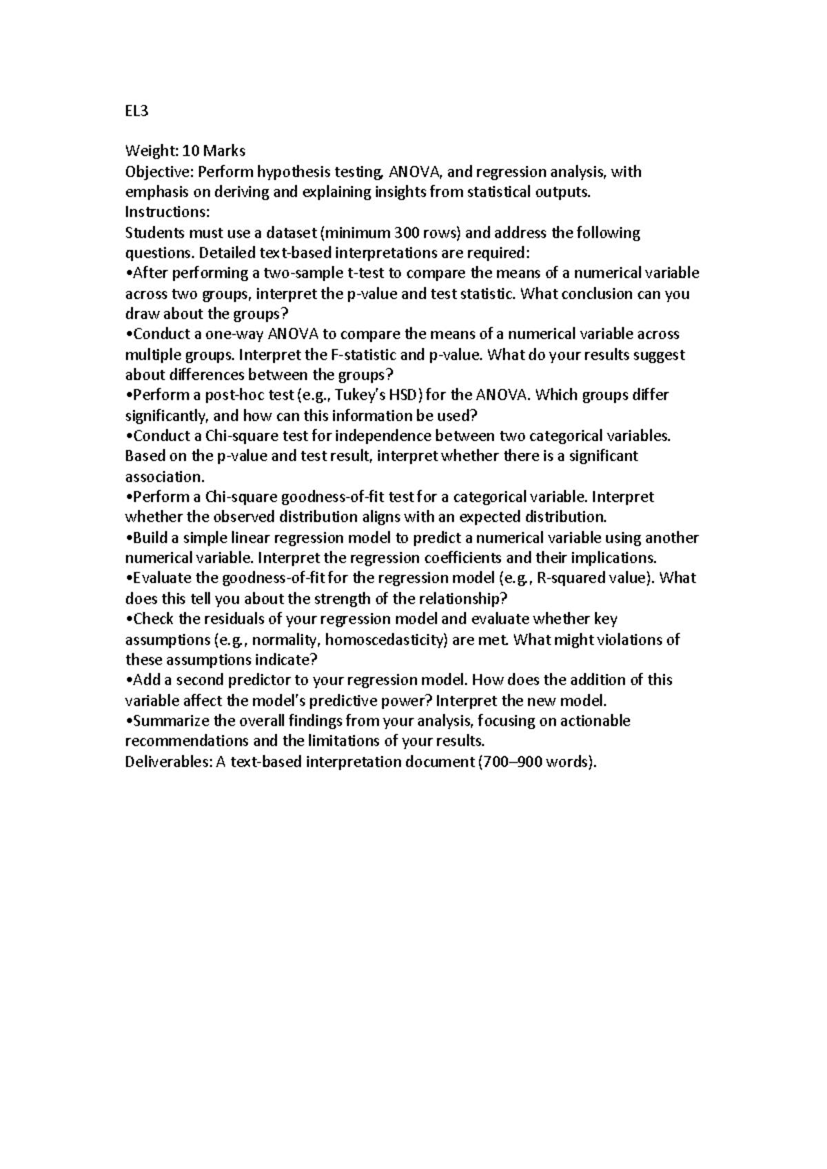 EL3 - Hypothesis Testing, ANOVA & Regression Analysis Insights - Studocu