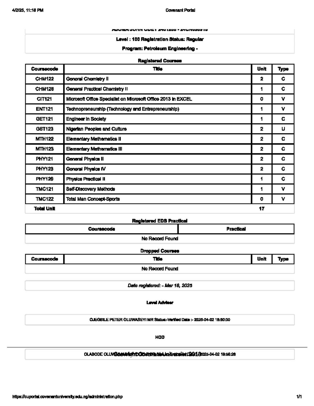 B.Eng. Petroleum Course Structure: 100 & 200 Level Overview - Studocu