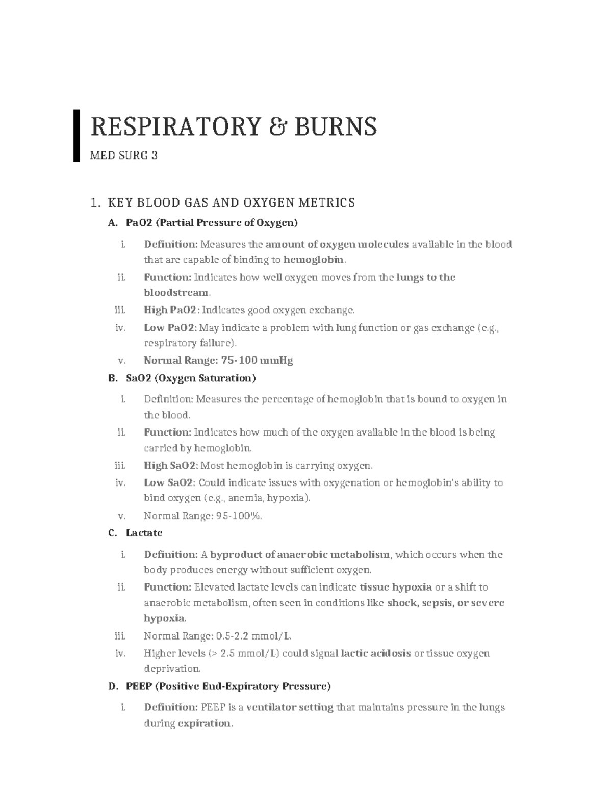 Respiratory & Burns - Med Surg 3 Notes Outline for Final Exam - Studocu