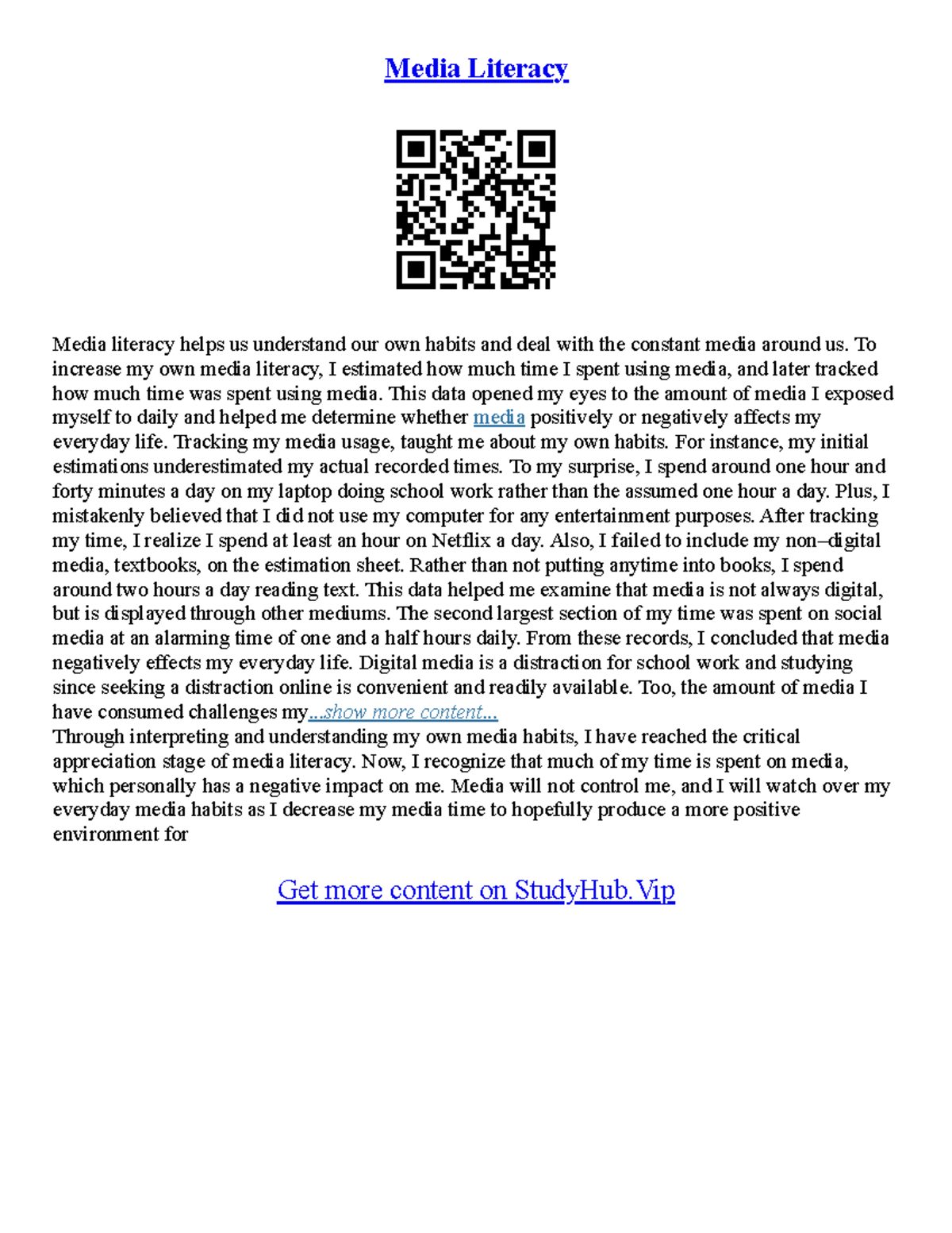 ENG 101: Exploring Media Literacy and Personal Literacy Journeys - Studocu