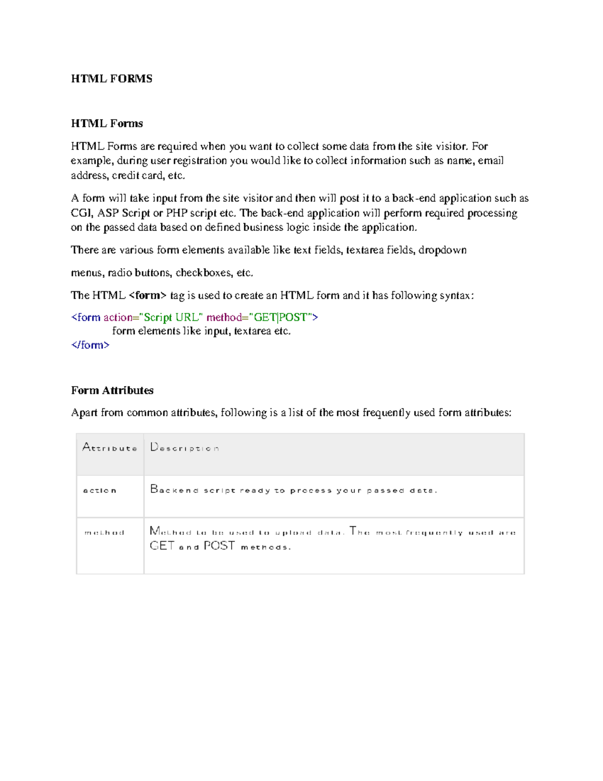 HTML FORMS - Comprehensive Notes on Form Elements and Controls - Studocu