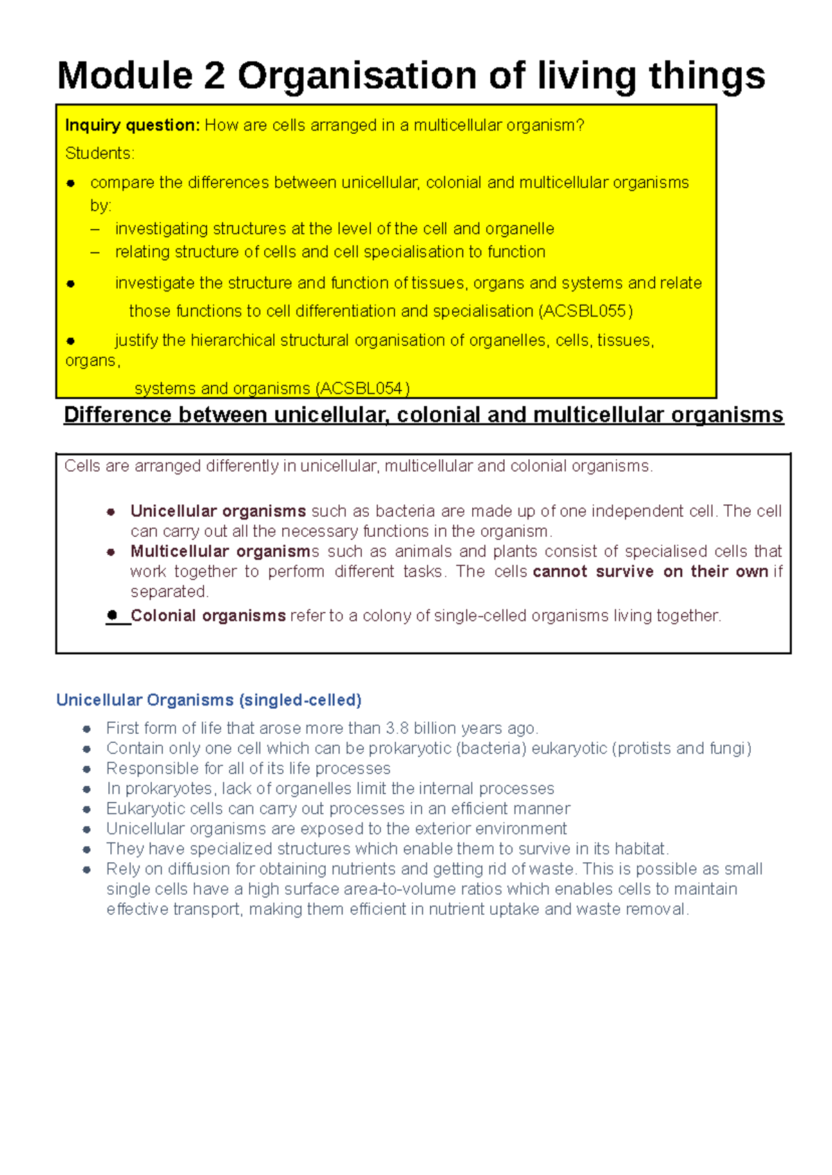 Module 2: Organisation of Living Things - Cells in Multicellular ...