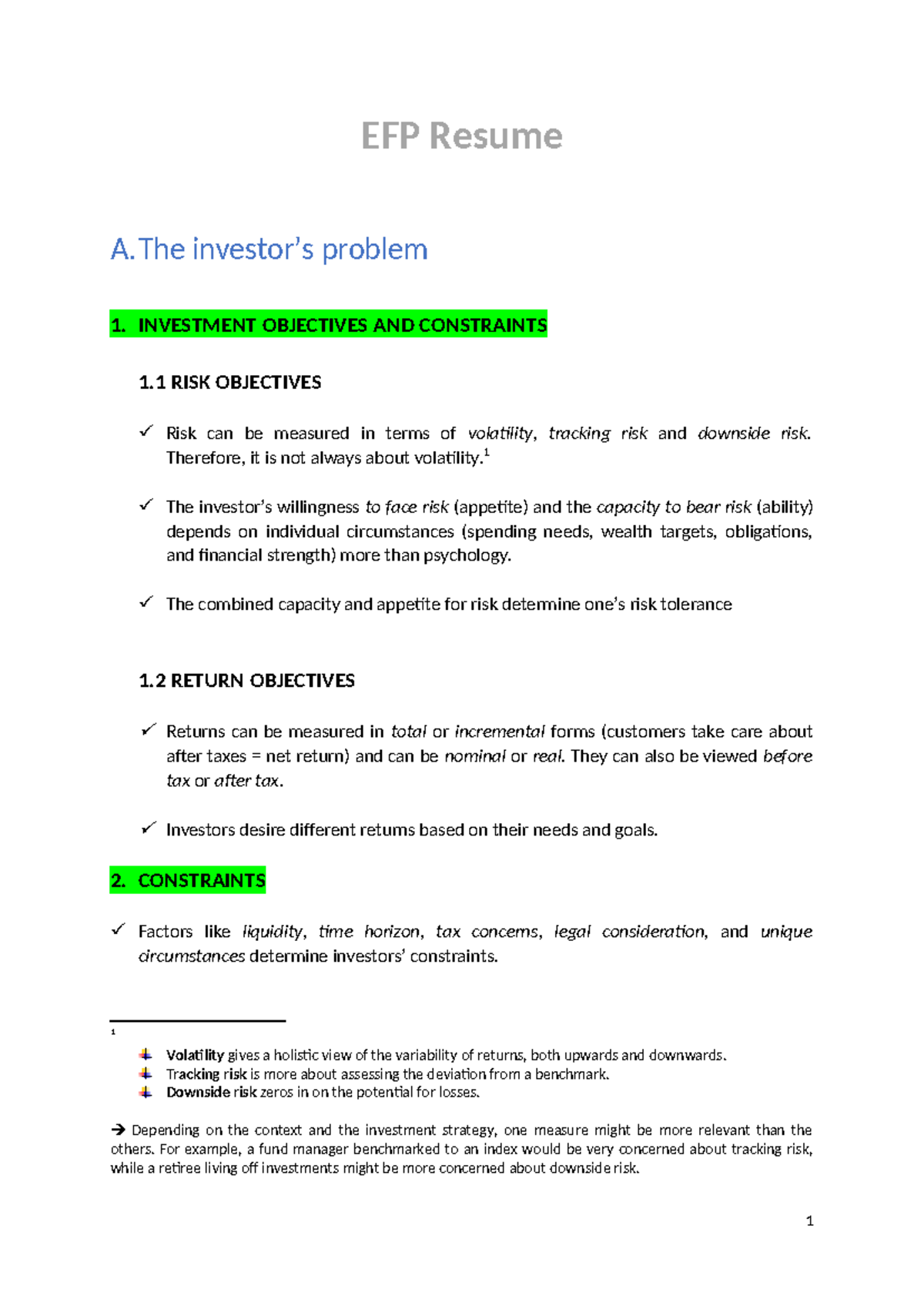 EFP-Resume - Comprehensive Overview of Investment Objectives & IPS ...