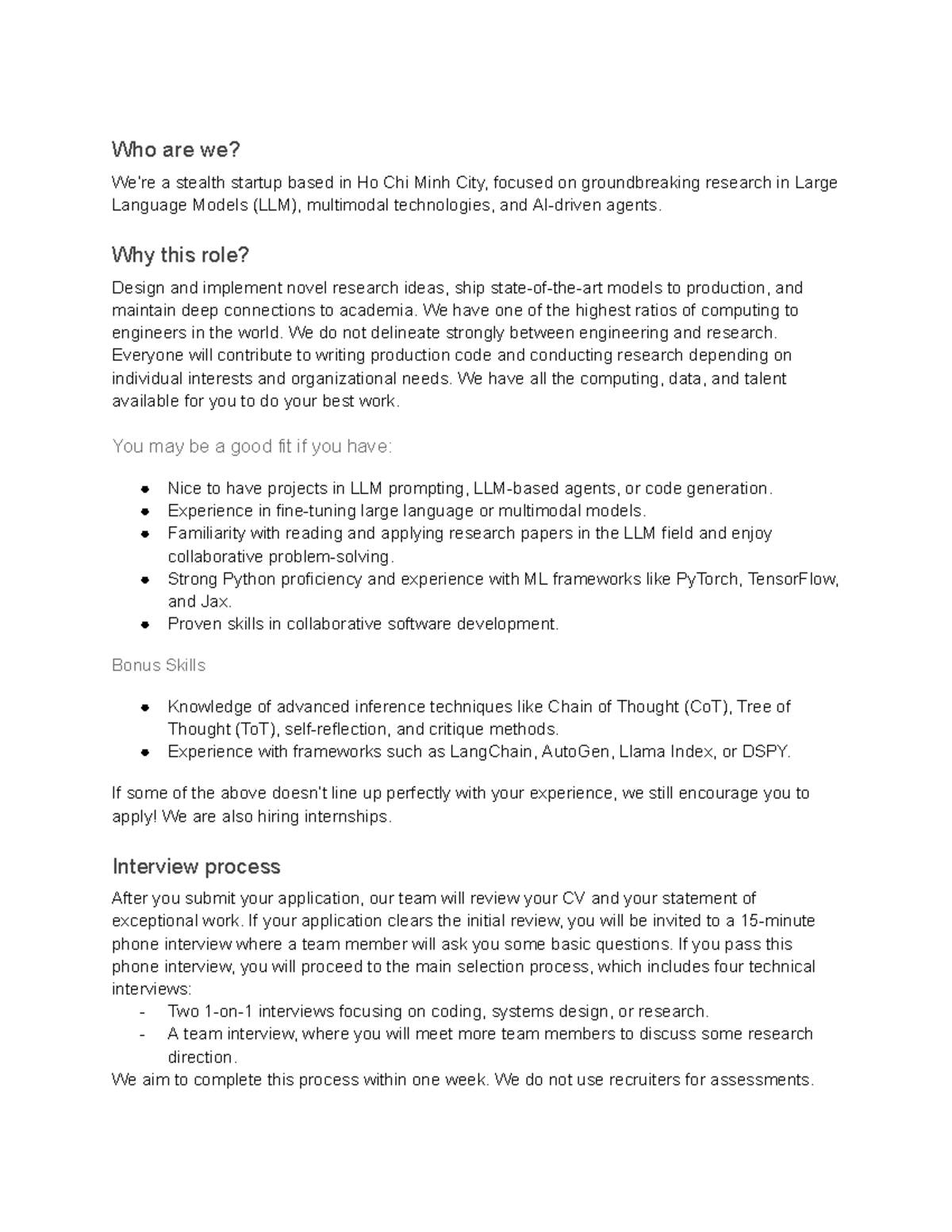 MLE-Job Description - Hello world - Who are we? We’re a stealth startup ...